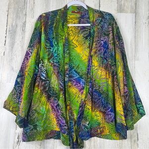 Art Gecko Colorful Cardigan Top O/S Lightweight Boho Artsy Open Front Art Wear